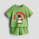 "Be Joyful" - Christmas Themed Kids Co-ord Set With Customized name - KIWI GREEN - 0-5 months old  (Chest 18")