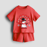 "Be Joyful" - Christmas Themed Kids Co-ord Set With Customized name - RED - 0-5 months old  (Chest 18")