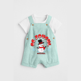 "Be Joyful" - Christmas Themed Kids Dungaree Set With Customized name - ARCTIC BLUE - 0 - 5 Months Old (Chest 18")