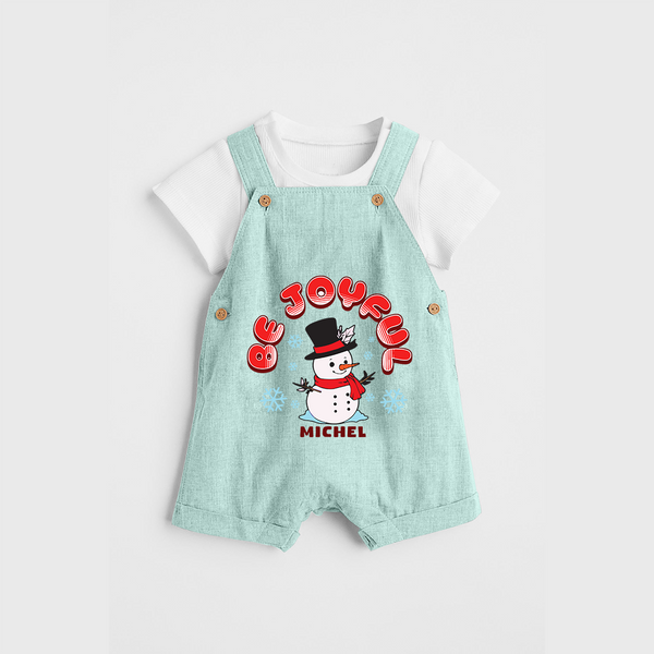 "Be Joyful" - Christmas Themed Kids Dungaree Set With Customized name - ARCTIC BLUE - 0 - 5 Months Old (Chest 18")