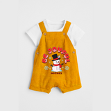 "Be Joyful" - Christmas Themed Kids Dungaree Set With Customized name - CHROME YELLOW - 0 - 5 Months Old (Chest 18")