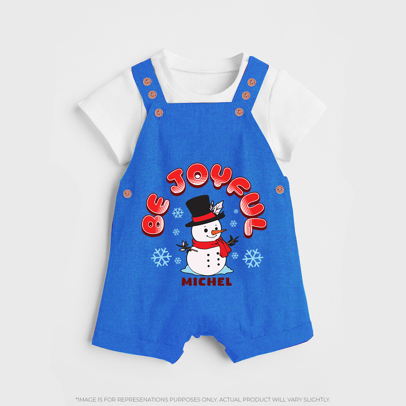 "Be Joyful" - Christmas Themed Kids Dungaree Set With Customized name - COBALT BLUE - 0 - 5 Months Old (Chest 18")