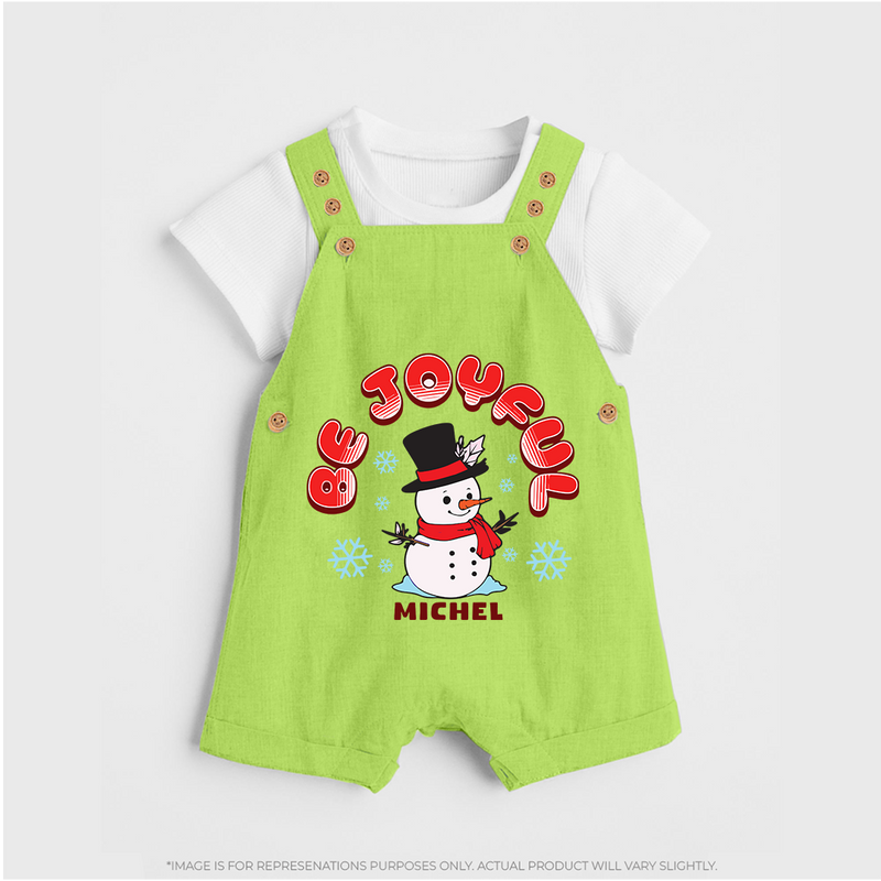 "Be Joyful" - Christmas Themed Kids Dungaree Set With Customized name - GREEN - 0 - 5 Months Old (Chest 18")