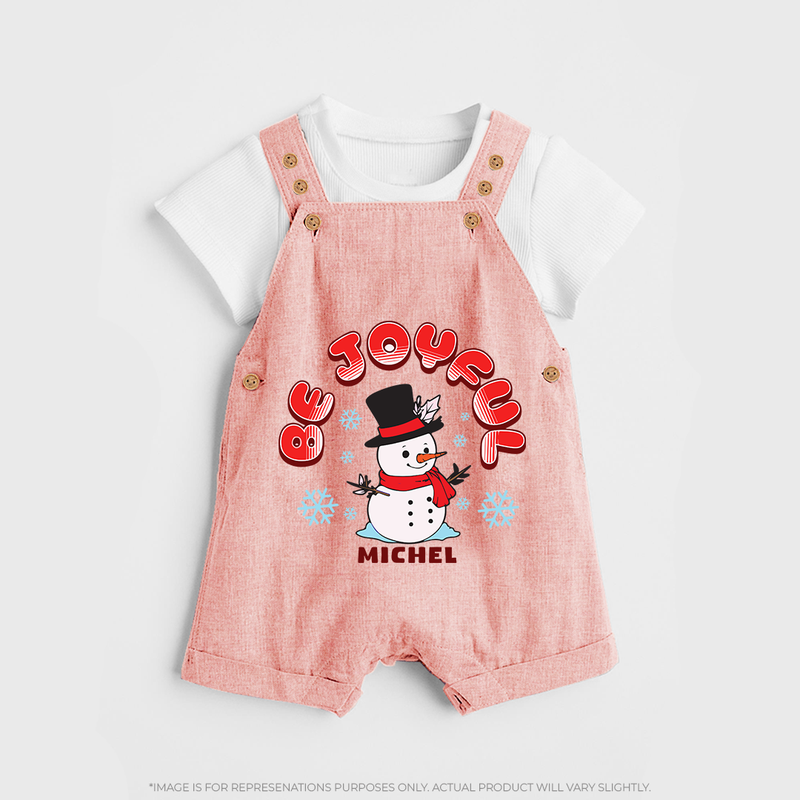 "Be Joyful" - Christmas Themed Kids Dungaree Set With Customized name - PEACH - 0 - 5 Months Old (Chest 18")