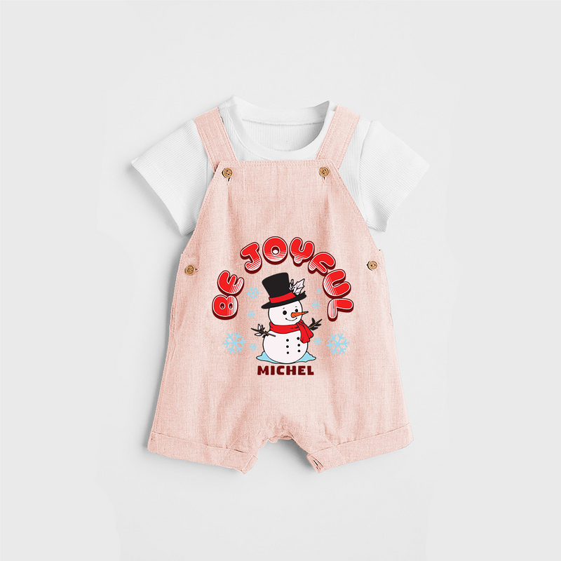 "Be Joyful" - Christmas Themed Kids Dungaree Set With Customized name - PEACH - 0 - 5 Months Old (Chest 18")