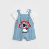 "Be Joyful" - Christmas Themed Kids Dungaree Set With Customized name - SKY BLUE - 0 - 5 Months Old (Chest 18")