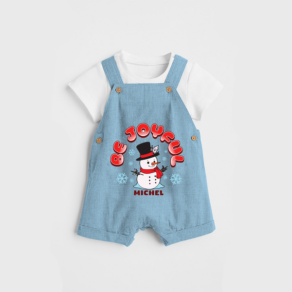 "Be Joyful" - Christmas Themed Kids Dungaree Set With Customized name - SKY BLUE - 0 - 5 Months Old (Chest 18")