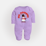 "Be Joyful" - Christmas Themed Baby Sleep Suit With Customized name - LILAC - New Born (Chest 7.5")