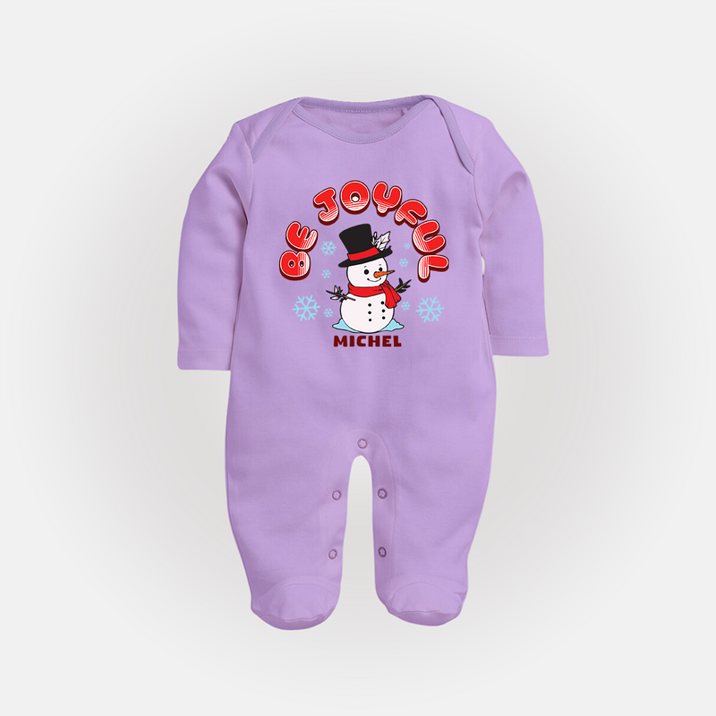 "Be Joyful" - Christmas Themed Baby Sleep Suit With Customized name - LILAC - New Born (Chest 7.5")