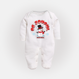 "Be Joyful" - Christmas Themed Baby Sleep Suit With Customized name - WHITE - New Born (Chest 7.5")