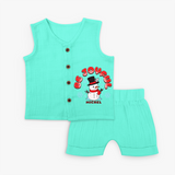 "Be Joyful" - Christmas Themed Kids Jabla Set With Customized name - AQUA GREEN - 0 - 3 Months Old (Chest 9.8")