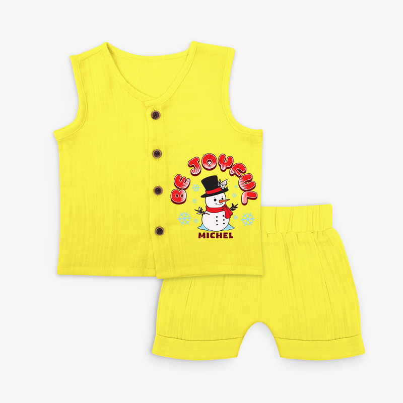 "Be Joyful" - Christmas Themed Kids Jabla Set With Customized name - YELLOW - 0 - 3 Months Old (Chest 9.8")