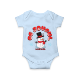 "Be Joyful" - Christmas Themed Kids Romper With Customized name - BABY BLUE - 0 - 3 Months Old (Chest 16")