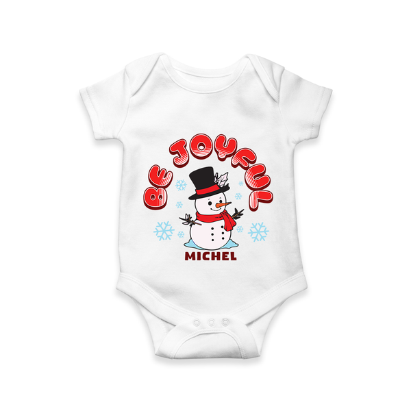 "Be Joyful" - Christmas Themed Kids Romper With Customized name - WHITE - 0 - 3 Months Old (Chest 16")