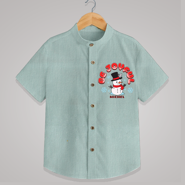 "Be Joyful" - Christmas Themed Kids Shirt With Customized name - ARCTIC BLUE - 0 - 6 Months Old (Chest 23")