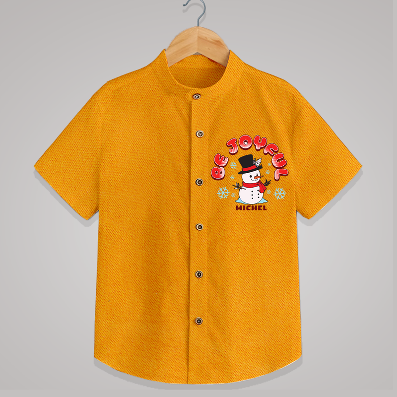 "Be Joyful" - Christmas Themed Kids Shirt With Customized name - CHROME YELLOW - 0 - 6 Months Old (Chest 23")