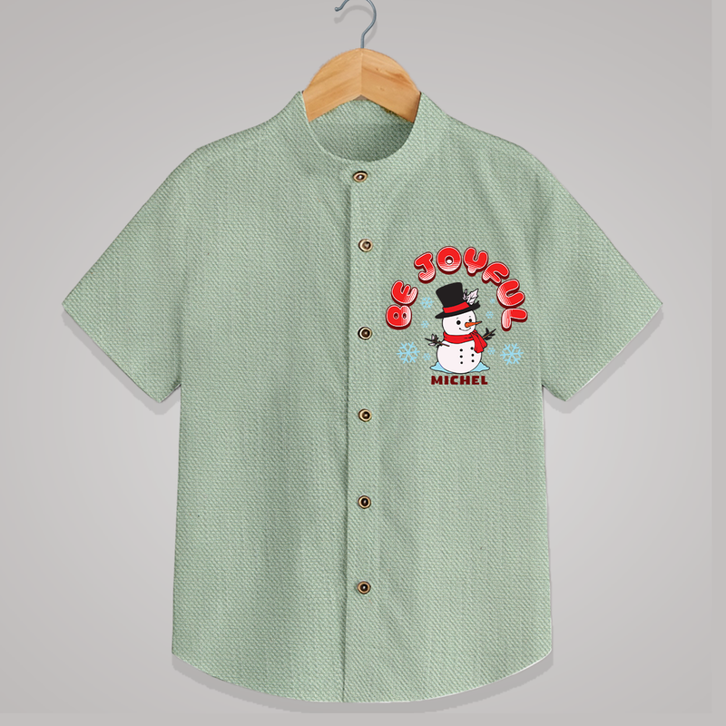 "Be Joyful" - Christmas Themed Kids Shirt With Customized name - MINT GREEN - 0 - 6 Months Old (Chest 23")