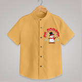 "Be Joyful" - Christmas Themed Kids Shirt With Customized name - PASTEL YELLOW - 0 - 6 Months Old (Chest 23")