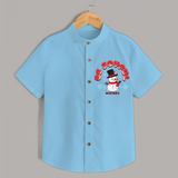 "Be Joyful" - Christmas Themed Kids Shirt With Customized name - SKY BLUE - 0 - 6 Months Old (Chest 23")