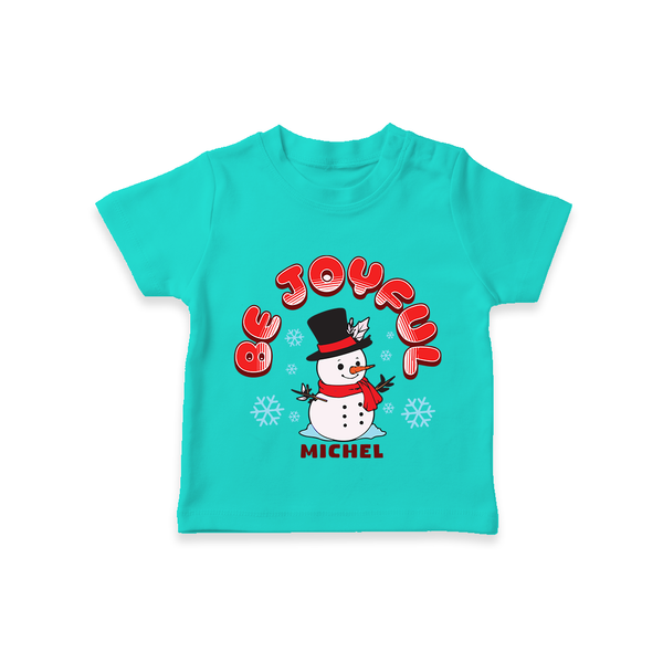 "Be Joyful" - Christmas Themed Kids T-Shirt With Customized name - TEAL - 0-5 Months Old (Chest 17")