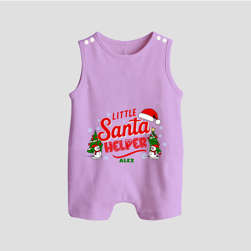 "Little Santa Helper" - Christmas Themed Romper Suit With Customized name - LILAC - 0 - 5 Months Old (Chest 18")