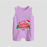 "Little Santa Helper" - Christmas Themed Button Romper With Customized name - LILAC - 0 - 5 Months Old (Chest 18")