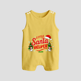 "Little Santa Helper" - Christmas Themed Button Romper With Customized name - PASTEL YELLOW - 0 - 5 Months Old (Chest 18")