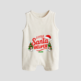 "Little Santa Helper" - Christmas Themed Button Romper With Customized name - WHITE - 0 - 5 Months Old (Chest 18")