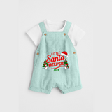 "Little Santa Helper" - Christmas Themed Kids Dungaree Set With Customized name - ARCTIC BLUE - 0 - 5 Months Old (Chest 18")