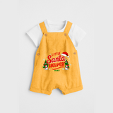 "Little Santa Helper" - Christmas Themed Kids Dungaree Set With Customized name - PASTEL YELLOW - 0 - 5 Months Old (Chest 18")