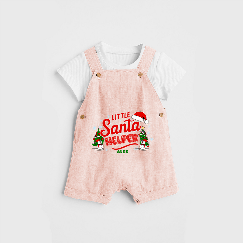 "Little Santa Helper" - Christmas Themed Kids Dungaree Set With Customized name - PEACH - 0 - 5 Months Old (Chest 18")