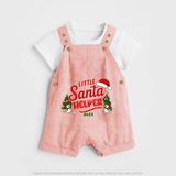 "Little Santa Helper" - Christmas Themed Kids Dungaree Set With Customized name - PEACH - 0 - 5 Months Old (Chest 18")