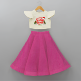 "Little Santa Helper" - Christmas Themed Kids Crop Top And Skirt With Customized name - FUSCHIA - 6 - 9 Months Old (Chest 20" , Frock Waist 20")