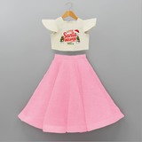 "Little Santa Helper" - Christmas Themed Kids Crop Top And Skirt With Customized name - PINK - 6 - 9 Months Old (Chest 20" , Frock Waist 20")