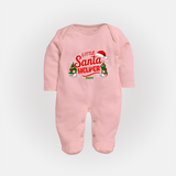 "Little Santa Helper" - Christmas Themed Baby Sleep Suit With Customized name - BABY PINK - New Born (Chest 7.5")