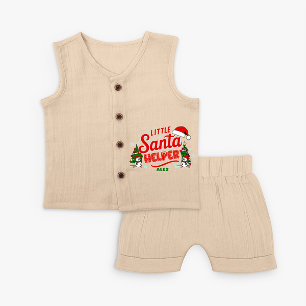 "Little Santa Helper" - Christmas Themed Kids Jabla Set With Customized name - CREAM - 0 - 3 Months Old (Chest 9.8")