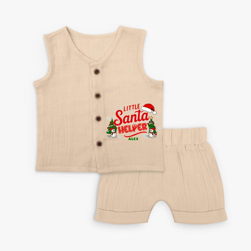 "Little Santa Helper" - Christmas Themed Kids Jabla Set With Customized name - CREAM - 0 - 3 Months Old (Chest 9.8")