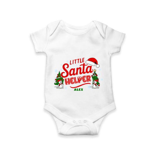 "Little Santa Helper" - Christmas Themed Kids Romper With Customized name - WHITE - 0 - 3 Months Old (Chest 16")