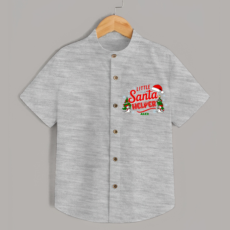 "Little Santa Helper" - Christmas Themed Kids Shirt With Customized name - GREY MELANGE - 0 - 6 Months Old (Chest 23")