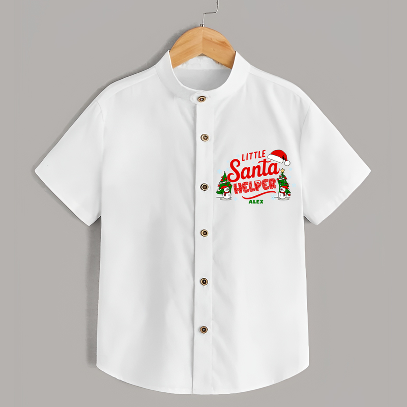 "Little Santa Helper" - Christmas Themed Kids Shirt With Customized name - WHITE - 0 - 6 Months Old (Chest 23")