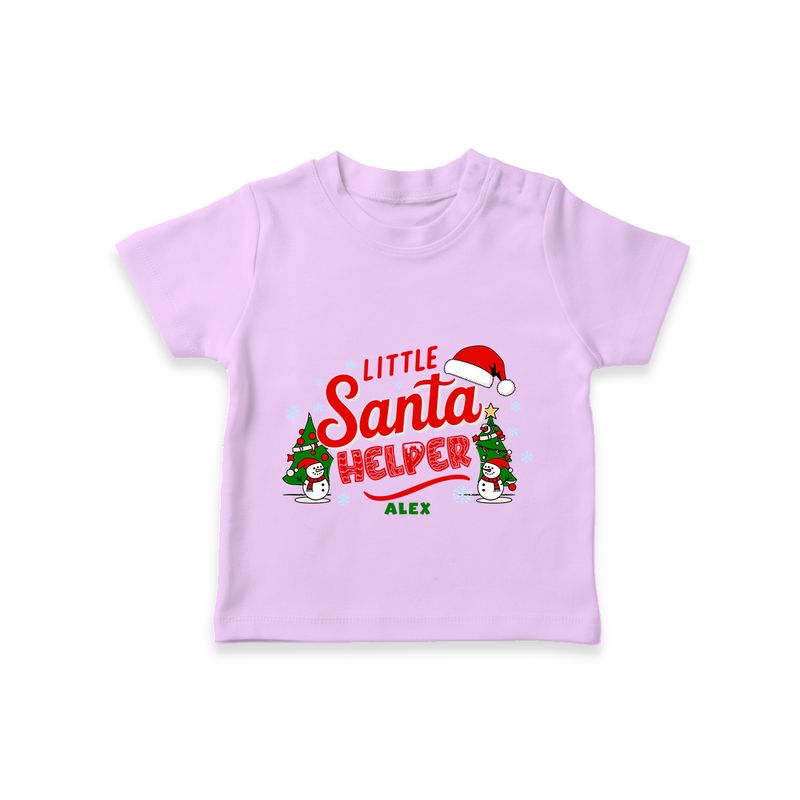 "Little Santa Helper" - Christmas Themed Kids T-Shirt With Customized name - LILAC - 0-5 Months Old (Chest 17")