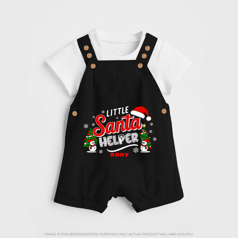 "Little Santa Helper" - Christmas Themed Kids Dungaree Set With Customized name - BLACK - 0 - 5 Months Old (Chest 18")