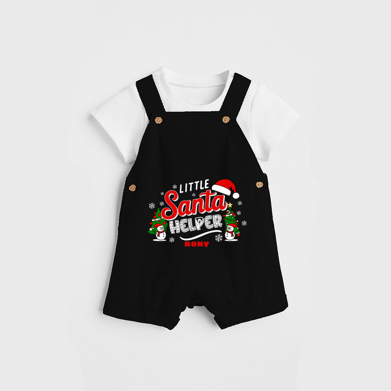 "Little Santa Helper" - Christmas Themed Kids Dungaree Set With Customized name - BLACK - 0 - 5 Months Old (Chest 18")