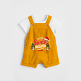 "Little Santa Helper" - Christmas Themed Kids Dungaree Set With Customized name - CHROME YELLOW - 0 - 5 Months Old (Chest 18")