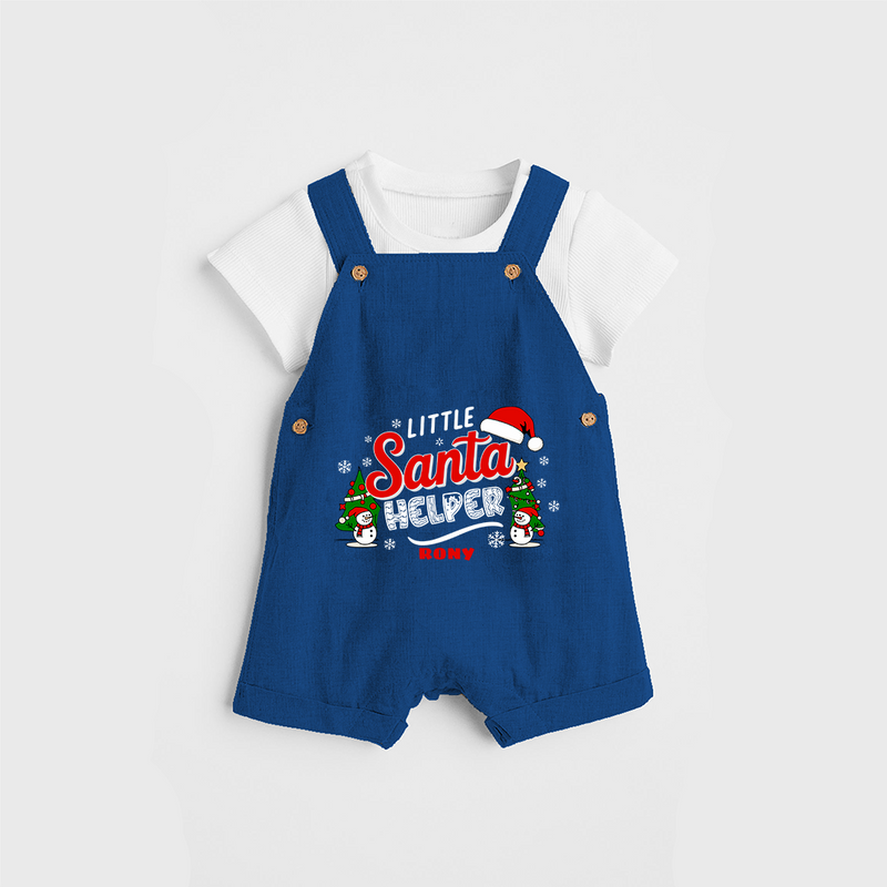 "Little Santa Helper" - Christmas Themed Kids Dungaree Set With Customized name - COBALT BLUE - 0 - 5 Months Old (Chest 18")