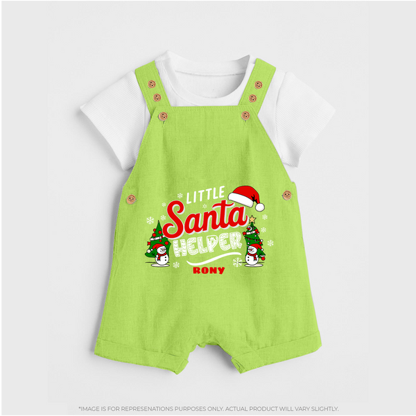 "Little Santa Helper" - Christmas Themed Kids Dungaree Set With Customized name - GREEN - 0 - 5 Months Old (Chest 18")