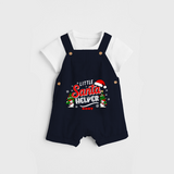 "Little Santa Helper" - Christmas Themed Kids Dungaree Set With Customized name - NAVY BLUE - 0 - 5 Months Old (Chest 18")