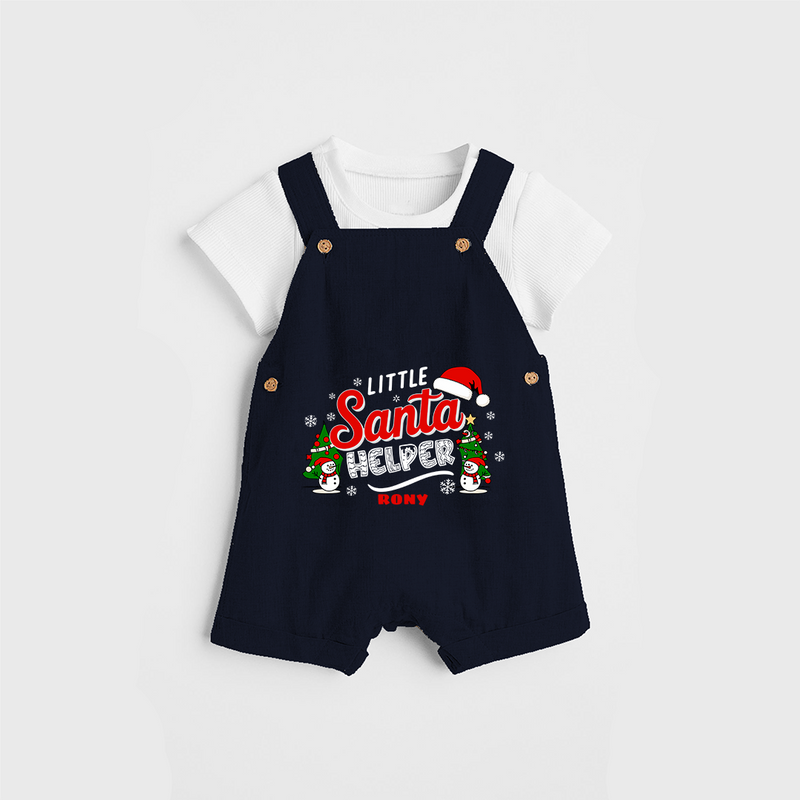 "Little Santa Helper" - Christmas Themed Kids Dungaree Set With Customized name - NAVY BLUE - 0 - 5 Months Old (Chest 18")