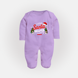 "Little Santa Helper" - Christmas Themed Baby Sleep Suit With Customized name - LILAC - New Born (Chest 7.5")