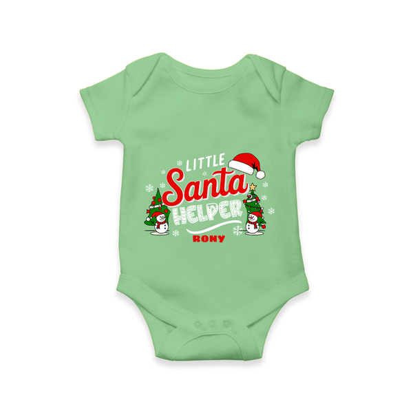 "Little Santa Helper" - Christmas Themed Kids Romper With Customized name - GREEN - 0 - 3 Months Old (Chest 16")